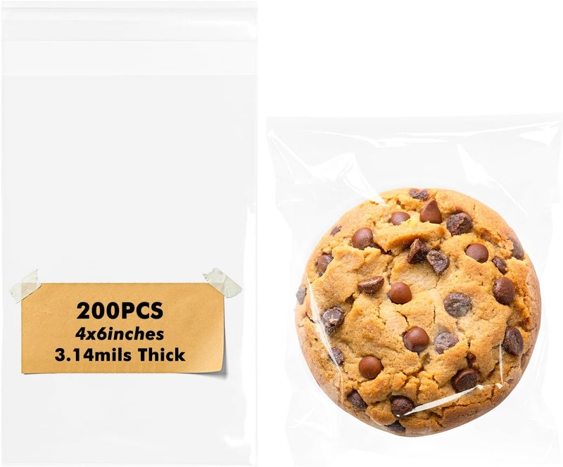EKAPACKAGING Clear 4x6 Inches 200Pcs Self Sealing Cellophane Cookie Bags Christmas Treat Individual Party Favor Bag Plastic Sealable Small Goodie Cello Snack Gift Packaging with Seal - Image 1